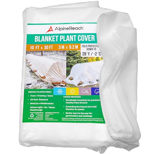 AlpineReach Plant Covers Frost & Sun Protection 10 x 30 ft - Thick 1.2 oz/yd² Freeze Blanket to Low 28 °F Temperatures Floating Row, Garden Fabric Material, Protect in Winter Cold, Gardening Down - size: 10ft x 30ft