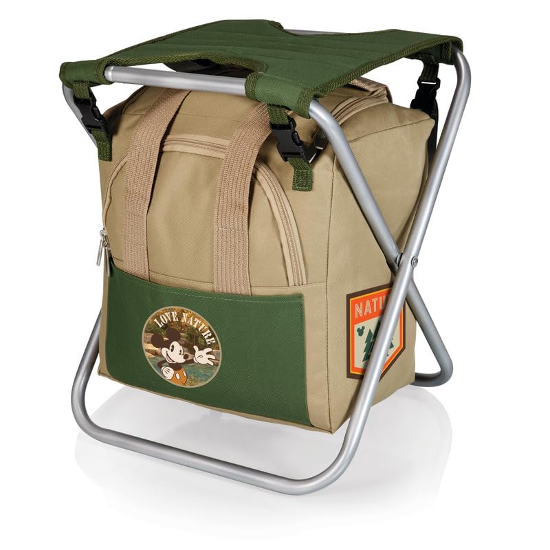PICNIC TIME Disney Mickey Mouse Gardener Folding Seat with Tools, Folding Garden Stool with Detachable Tote and Hand Tool Set Organizer, Portable Gardening Chair, (Olive Green with Beige Accents) - color: Disney Mickey Mouse - Olive Green With Beige Accen