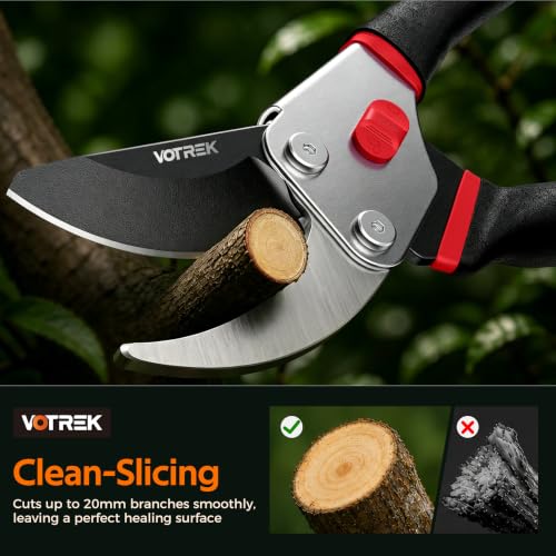 Bypass Pruning Shears, 8.5" Jam-Proof Spring Clippers for branches - color: Cherry Red