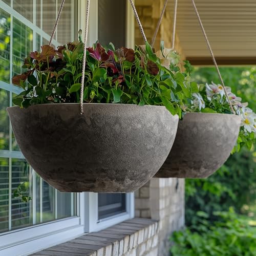 LA JOLIE MUSE Hanging Planter Baskets for Outdoor Plants, Set of 2, 13 Inch - color: Marble Pattern