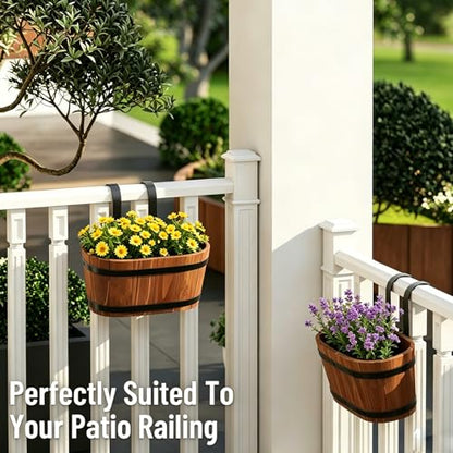 2-Pack Wooden Railing Planters, Hanging Flower Pots - color: Brown-2pcs, size: Small