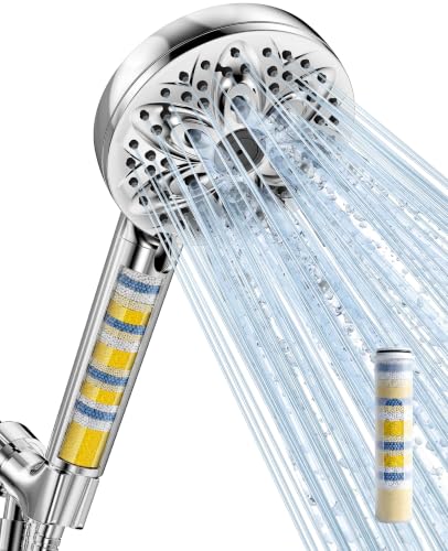 6-Setting Filtered Handheld Shower Head, JDO High Pressure Shower Head with Replaceable Filter Cartridge 4.7 Inch Detachable Showerhead for Chlorine Hard Water Removal 59 Inch Stainless Steel Hose - color: Chrome, style: 6 Modes + Filter