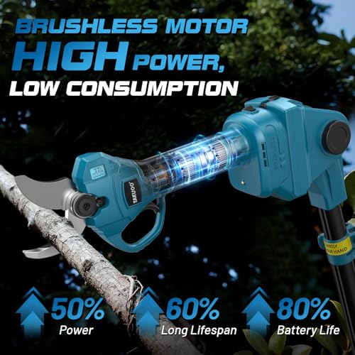 Takuoo Cordless Electric Pruning Shears with Pole, 2.4" Cutting Diameter - size: 2.4" Cutting Diameter
