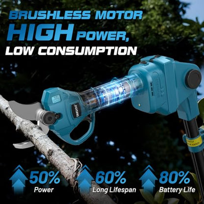 Takuoo Cordless Electric Pruning Shears with Pole, 2.4" Cutting Diameter - size: 2.4" Cutting Diameter