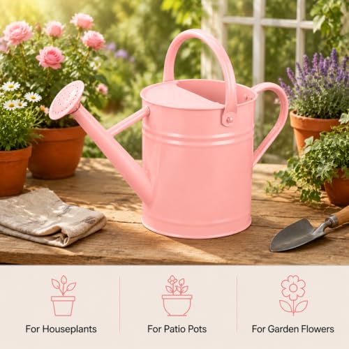 1 Gallon Metal Watering Can for Indoor Outdoor Plants, Pink - color: Pink