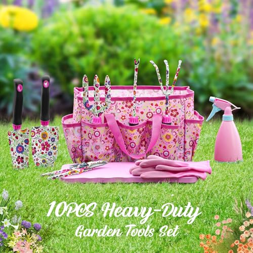 Housolution Gardening Tools Set, 10PCS Gardening Gifts for Women, Pink - color: Pink