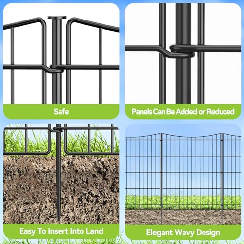 INJOPEXI Decorative Garden Fence 6 Panels 11.8ft(L)×30in(H) Garden Fences Outdoor with 6 Panels Rustproof Metal Wire No Dig Temporary Animal Barrier Fencing for Backyard Patio - Without Fence Gate - size: 6 Panels 11.8ft(L)-30"(H) - Without Gate