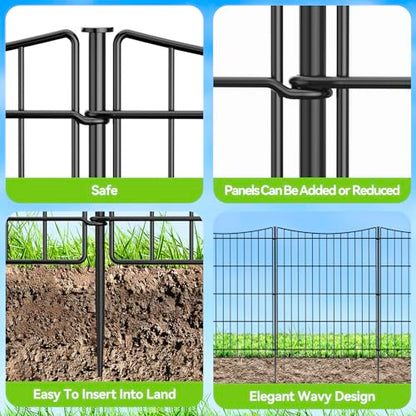 INJOPEXI Decorative Garden Fence 6 Panels 11.8ft(L)×30in(H) Garden Fences Outdoor with 6 Panels Rustproof Metal Wire No Dig Temporary Animal Barrier Fencing for Backyard Patio - Without Fence Gate - size: 6 Panels 11.8ft(L)-30"(H) - Without Gate