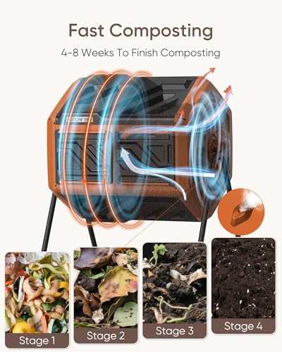 THE Growing 43 Gal Outdoor Compost Bin Tumbler with Thermometer, Orange - color: tangerine