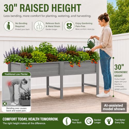 YEFU 72" Large Raised Garden Bed, Wood-Look HIPS 6ft Extra Large Bed, Grey - color: Gray, size: 72"×24"×30"