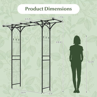S AFSTAR Garden Arch Trellis Pergola, 6.8 FT Outdoor Metal Arbor w/Extended Top, 4 Ground Stakes, Plant Support Trellis for Climbing Plant Vine Rose, Garden Arbour Archway for Wedding Ceremony Party - size: 79"L x 20.5"W x 81"H