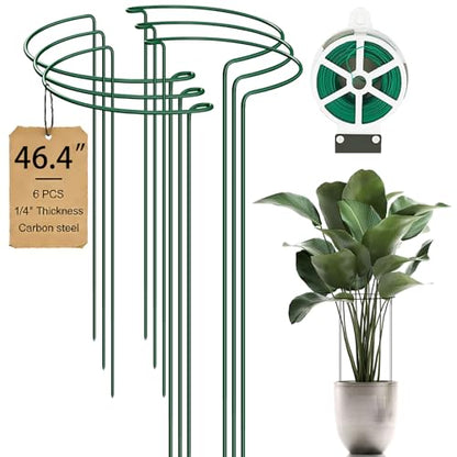 6-Pack 46.3” Plant Support Stakes, Steel Plant Cage & Peony Tomato Hydrangea Cage, Garden Stakes for Outdoor Plants, Heavy-Duty Plant Stakes, 16.7” Support + 29.6” Extension Tubes - size: 48in