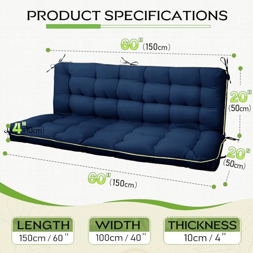 Oxford Fabric Swing Cushions with Backrest & Tie Straps for Patio Bench - color: Blue
