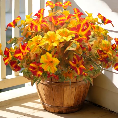 4Pcs Fall Artificial Faux Petunia Flowers UV Resistant for Outdoor Decor - color: Gradual Orange