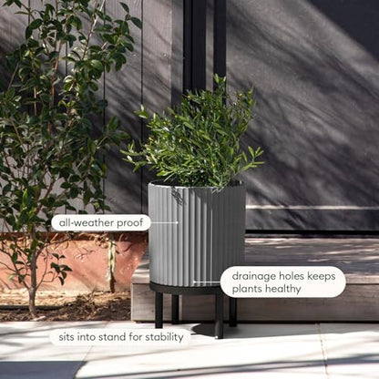 Veradek Demi Series Raised Planter - Round Planter with Stand - color: Gray/Black, size: 12 inch - 2 Pack