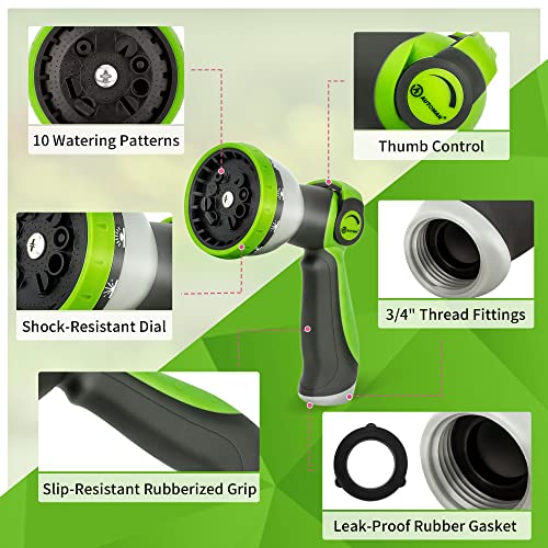 AUTOMAN Garden Hose Nozzle Sprayer - 10 Spray Patterns, Thumb Control On Off Valve, Durable Water Nozzle, Extra 4 Washers, for Watering Garden, Cleaning, Washing Car, Showering Pets Lawngreen - color: Lawngreen