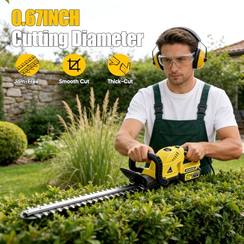 22''Hedge Trimmer Cordless with 2x4.0AH Batteries,21V Electric Bush Clipper - color: yellow