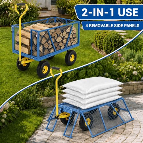 Garvee 1100LBS Steel Garden Cart, Heavy Duty Wagon with 10" Wheels - color: Blue