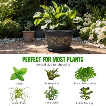 Usocik 10 Inch Plant Pots, 4 Pack, Gold Retro Floral - color: Gold, size: 10 Inch - 4 Pack