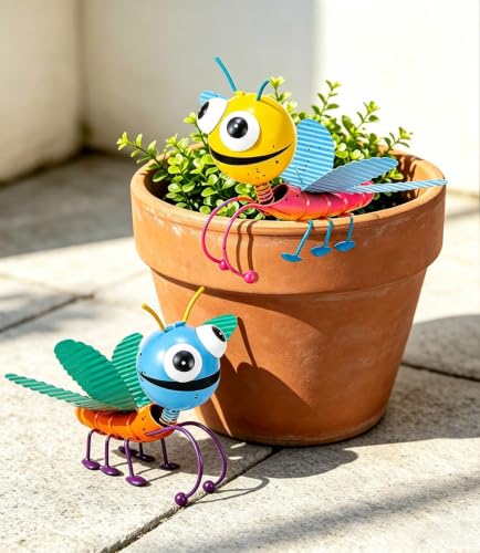 Metal Garden Decor Set of 2 Insect Statues Planter Hugger - color: 2 Pack Dragonflies