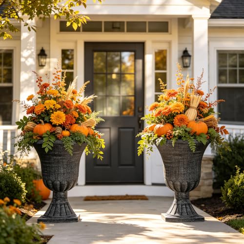 Autodaya 22" Large Pots for Plants Outdoor, Washed Black Planters Set of 2 - color: Urn Planters Black-22"