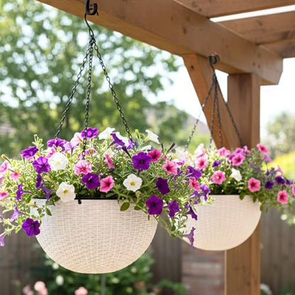 LaLaGreen Hanging Pots for Indoor (11in, 2 Pack) Self-Watering Plant Holder - color: White X 2 Pack