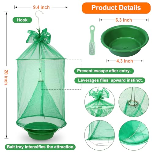 4 Pack Reusable Outdoor Fly Trap Hanging Fly Catcher with Brush