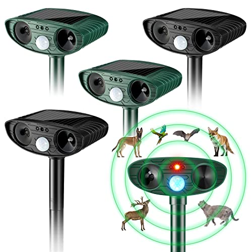 4 Pcs Ultrasonic Animal Repellent Solar Powered, Black, Green - color: Black,Green