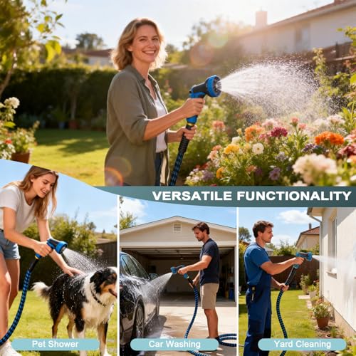 garden hose 100 FT, non-extendable and ultra-lightweight, equipped with 10-function nozzle. Kink-free, sturdy, flexible, and wear-resistant, suitable for use in yards, lawns, outdoors (100 FT) - size: 100 FT