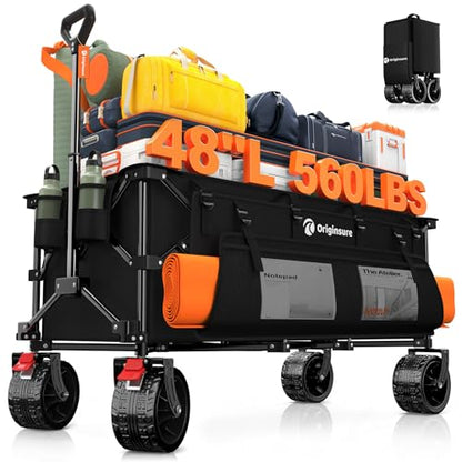 Originsure 300L Collapsible Beach Wagon Cart with Big Wheels, 560lbs, Black - color: A-black