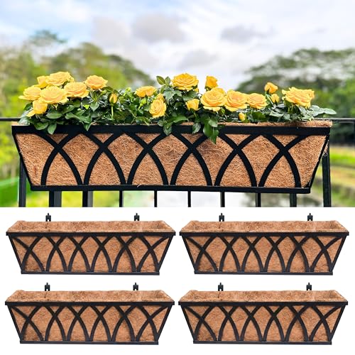 LaLaGreen Outdoor Railing Planter (24 in, 4 Pack) Black Flower Box Holder - size: 24" (60cm) x 4 pack