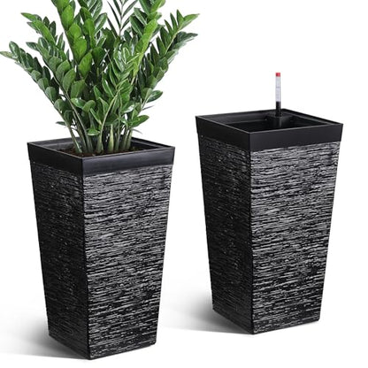 Tall Outdoor Planters Set of 2, 22.5'' Planters for Outdoor Plants - color: Black