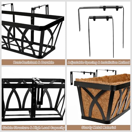 24 Inch Window Box Planter with Coco Liner for Hanging Outdoor Plants - size: 2 Pack, style: Crisscross