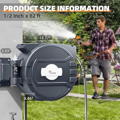 Retractable Garden Hose Reel 1/2 in x82 ft,Auto Slow Rewind System - color: Gray-white, size: 1/2" 82ft