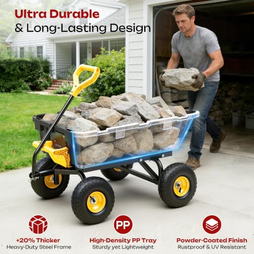 Autodaya Garden Dump Cart Wagon 1000 Lb, Heavy Duty Yard Wheelbarrow Wagon - color: 1000 Lbs|yellow