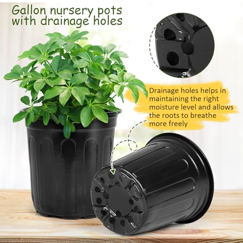 OUPSAUI 2/3/5 Gallon Pots for Plants,Flexible Gallon Plastic Nursery Pots with Drainage Holes, Plastic Pots for Outdoor Plants (5Gal-12pcs) - size: 5Gal-12pcs