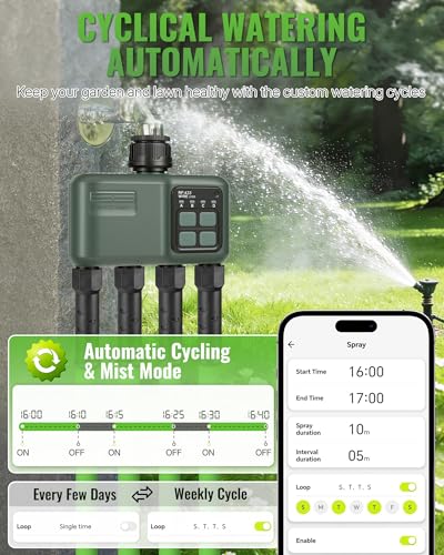 WiFi Water Timer for Garden Hose, Sprinkler Timer 4 Zone, Smart Hose Water with WiFi Irrigation Controller,Voice Control RF433 Automatic Irrigation System/Rain Delay/Manual Watering D34WT06 - style: 4 ZONE