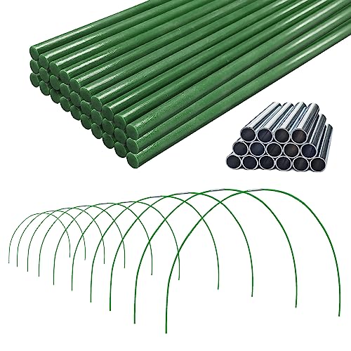 Garden Greenhouse Hoops Kit 15 Sets -2-Section Design, 8ft Grow Tunnels Poles Plant Raised Beds, 30 Pcs 4ft Solid Fiberglass Support Stakes 15 Metal Connectors -Quick Assembly No Loose Parts (Green) - color: Green/6mm