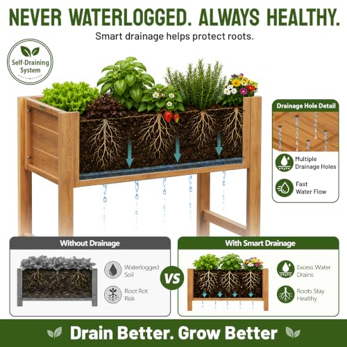 YEFU 34" Small Garden Planter, Wood-Look HIPS Compact Planter Box, Teak - color: Teak, size: 34"×18"×30"