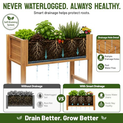 YEFU 34" Small Garden Planter, Wood-Look HIPS Compact Planter Box, Teak - color: Teak, size: 34"×18"×30"