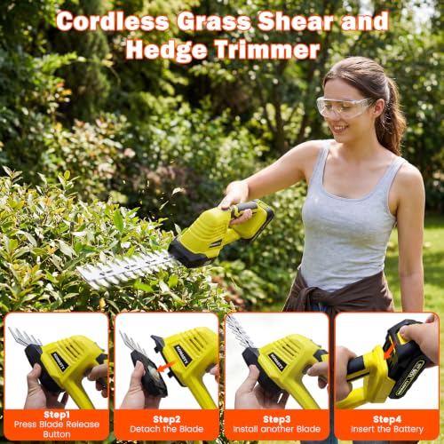 20V Hedge Trimmer Cordless with 2 Battery and Charger, 2 in 1 Bush Trimmer