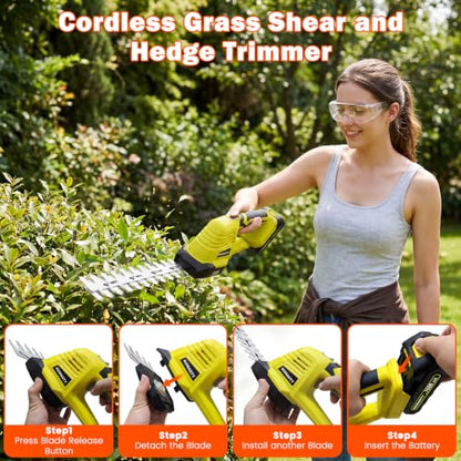 20V Hedge Trimmer Cordless with 2 Battery and Charger, 2 in 1 Bush Trimmer