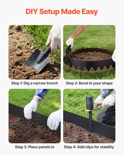 VEVOR Galvanized Steel Landscape Edging, 6-Pack 40 x 8 Inch Metal Edging for Landscaping with 6 Mounting Clips, Bendable Metal Garden Edge Border for Flower Bed, Yard Pathway, Black - size: 40" L x 8" H,6 Pack, style: Modern