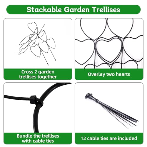 Trellis for Climbing Plants Indoor, Stackable Garden Trellis for Potted Plants, Small House Plant Trellis for Vine Ivy Flower Plant Support Outdoor DIY Metal Trellis 3 Pack, Black