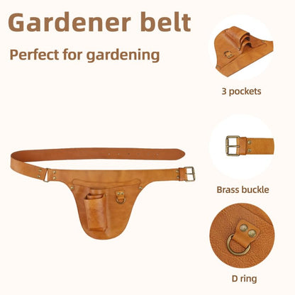 Leather Florist Tool Belt Pouch 3-Pocket Adjustable for Gardening Carpenter - color: Brownish Yellow