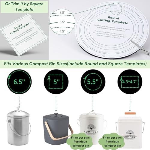 Perfnique Compost Bin Charcoal Filters, 12 Pack Filter Replacement for Compost Bucket, Kitchen Compost Bin Countertop Filters, Longer Lasting Activated Carbon Filters for Kitchen Pail Composter - color: Charcoal Filters, style: without bags