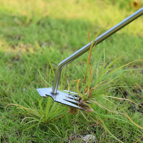 Weed Puller Tool, Stainless Steel Gardening Hand Weeder Tools, Weeding Artifact Uprooting Weeding Tool, Weed Removal Tool, 4-Tooth Dual Purpose Manual Weed Pulling Tool for Yard Garden