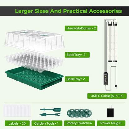 2 Pack Seed Starter Tray with Grow Light, 120-Cell Seedling Kit - size: 120 Cells