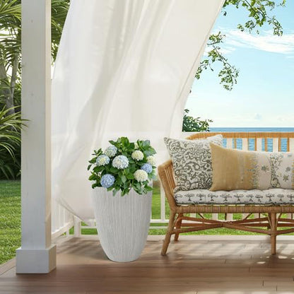19" Mediterranean Beige Resin Tall Planters with Fluted Texture - color: 19"h-mediterranean Beige