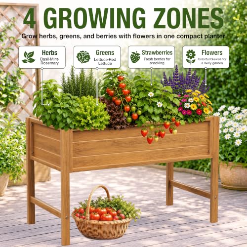 YEFU 48" Raised Garden Bed with Legs, HIPS Outdoor Garden Bed, Teak - color: Teak, size: 48"×24"×30"